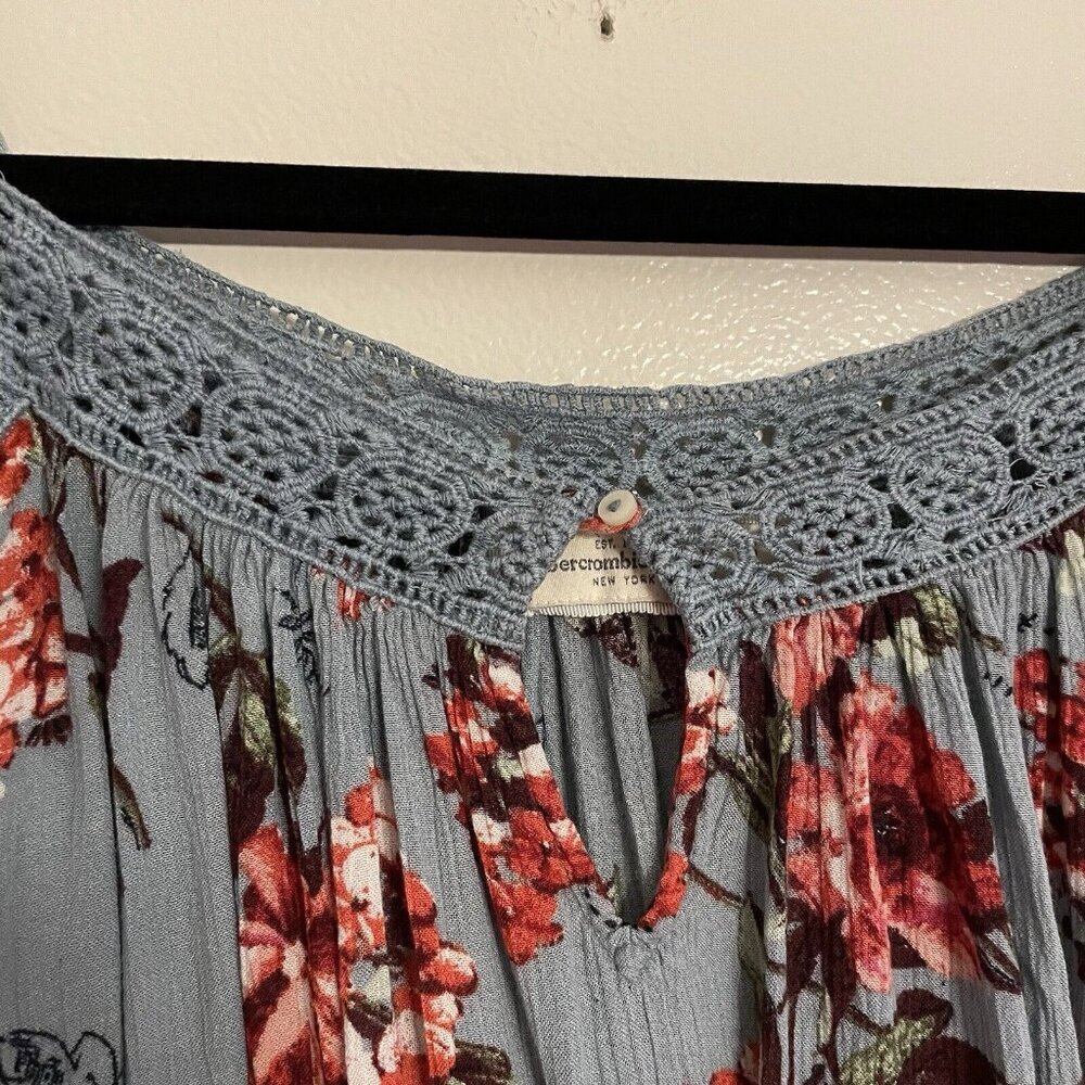 Abercrombie & Fitch Women S Blue Floral Long Sleeve Cold Shoulder Keyhole Blouse - Picture 7 of 10